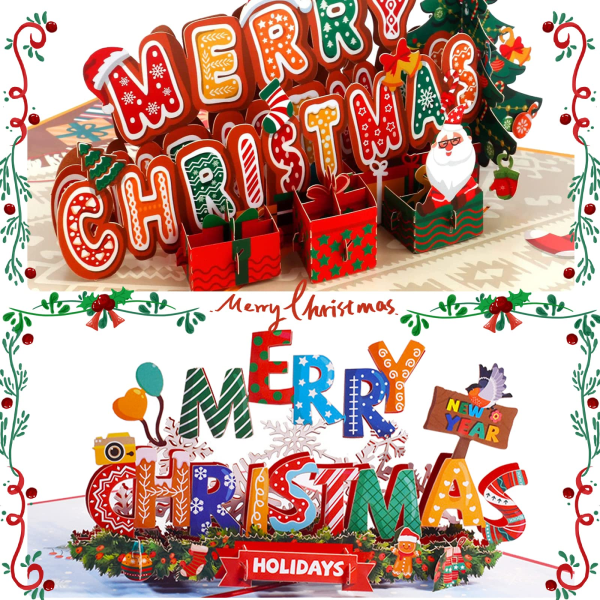 4 Pack Merry Christmas Pop Up -kortti, 5,9" x 7,8" (hyvää joulua)