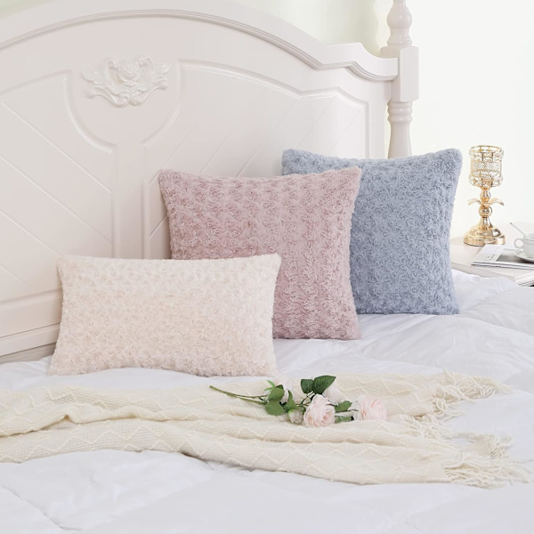 Set med 2 Pälskuddfodral Dekorativa Konstpäls Plysch Fluffig Kvadratisk Neutral Kuddfodral för Soffa, Ljusgrå, 45x45cm