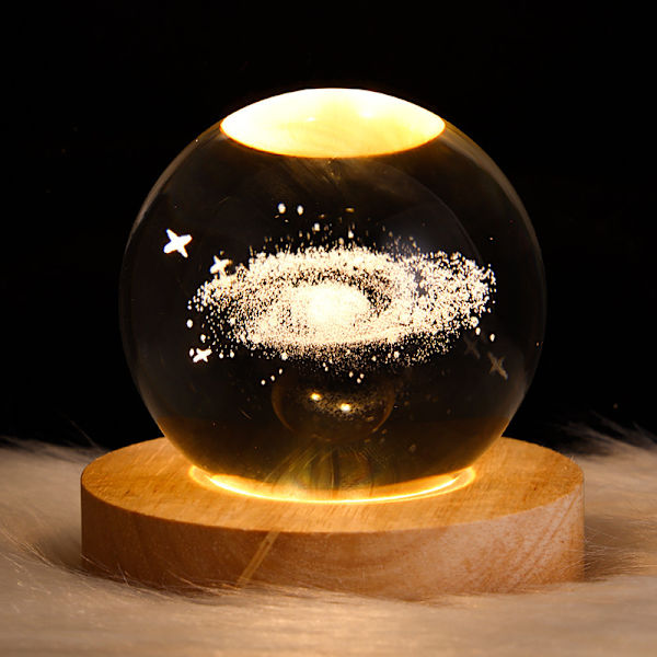 3D Galaxy Solsystem Krystal Kugle Natlampe, Saturn Måne Planet Lasergravering Sengelampe Bordlampe