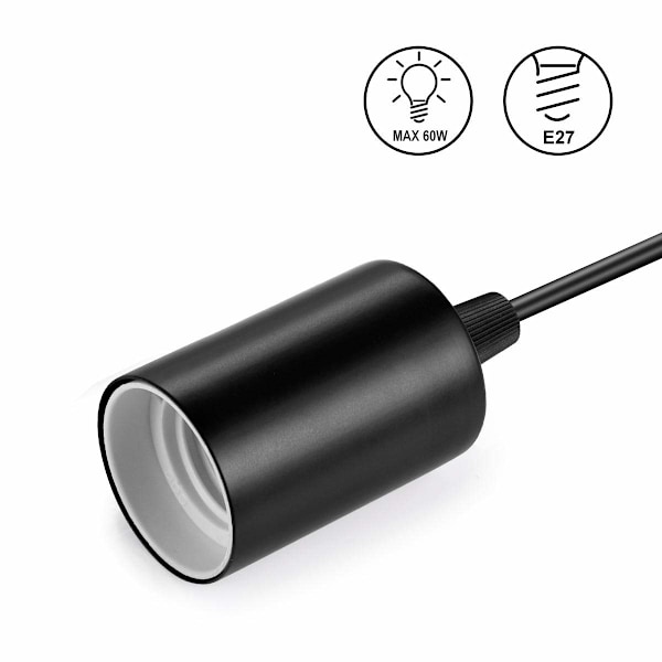 Metall Pendellampe, E27 Lampeholder med Kabel, 100CM Pendelkabel, Hengende Kabel, Ideell for Takbelysning, Svart