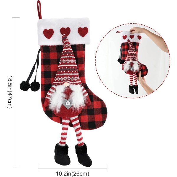 2 kpl Isot joulusukat 3D Pehmo söpö tonttu pitkillä jaloilla riippusukkahousut Punainen Musta Buffalo Plaid Joulukoristeet