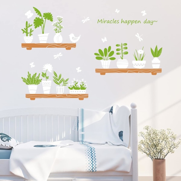 Seinätarrat – vihreitä ruukkukasveja, irrotettavat itseliimautuvat vihreät keittiön seinätarrat, taideseinäsisustus