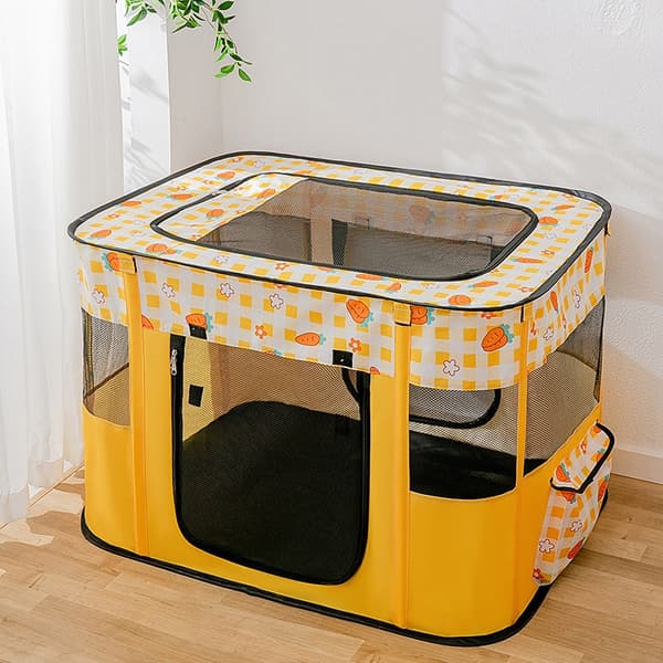 Kattehus Sammenleggbart Gjerde Hund Katt Rede Telt Føderom 70*55*45cm Gul