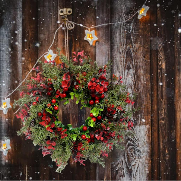 Julekrans, dørkranse, udendørs jul, 35 cm, julekrans, kunstige guirlander til forhaven, feriehjem dekoration