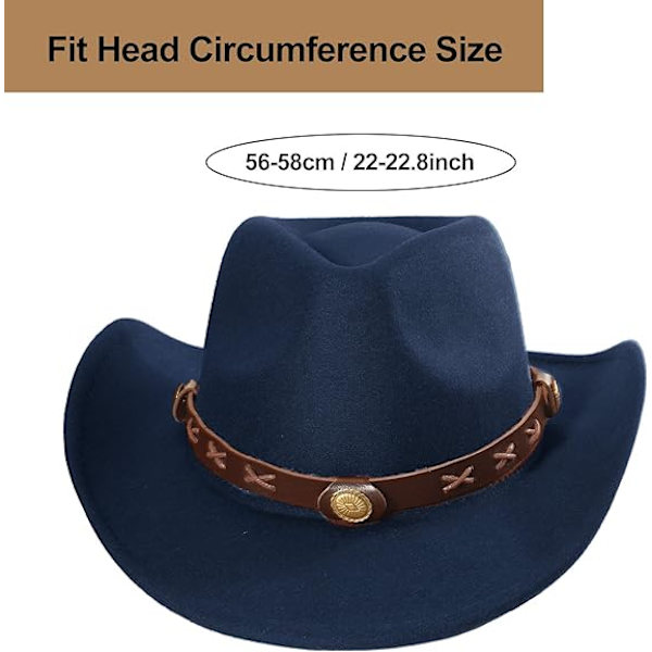 Kvinders Filt Cowboyhat til Fastelavnskostume Rollespil Cosplay Fødselsdagsfest, blå