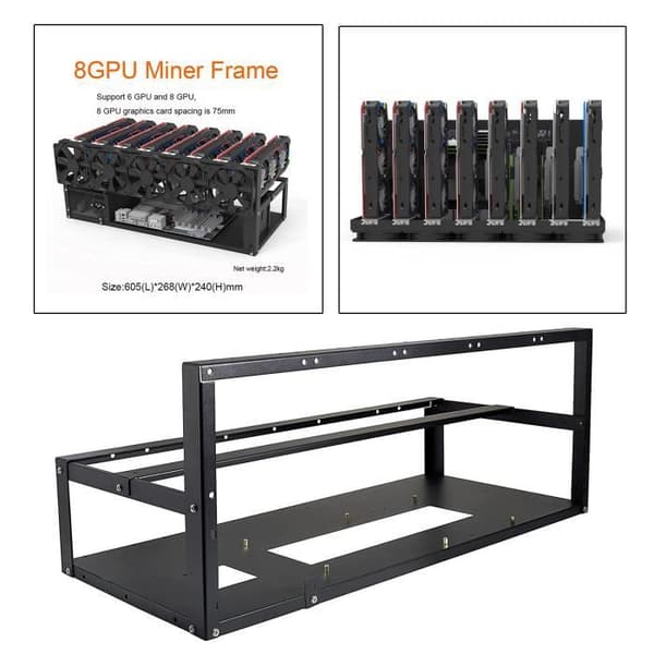 Stål 6/8 GPU Mining Rig Ramme Beslag Åben Luft Computer Kabinet Ramme