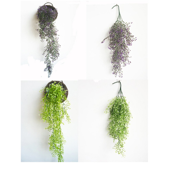 Kunstige hængende vinplanter, pakke med 2 stk. kunstige vedbend falske blomster grønt planter, grøn