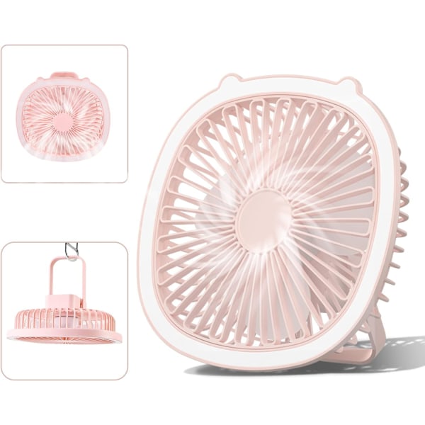 Multi-Functional Mini USB Fan with 3 Speeds, Mini Desk Fan with 2 Light Modes and Desktop Stand - Perfect for Home, Office, and Outdoor,Pink