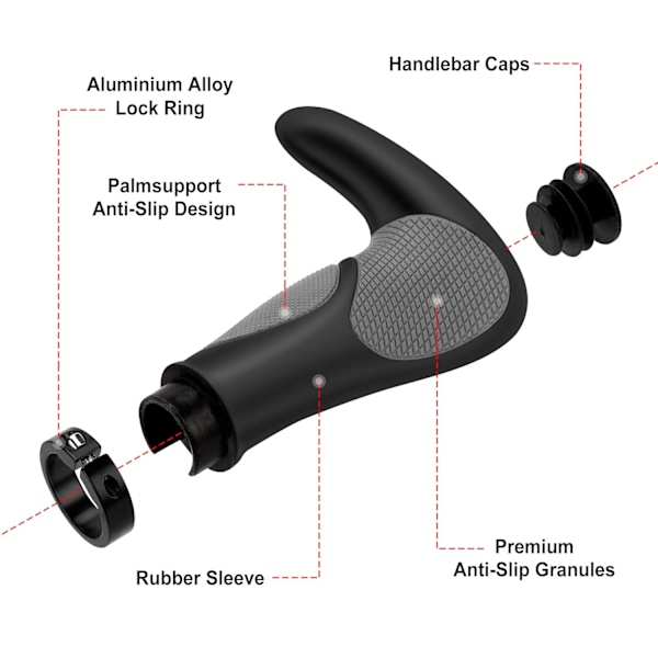 Sykkelgrep, 22 mm styregrep for MTB, elsykkel, terrengsykkel, bysykkel, landeveissykkel, sklisikre sykkelgrep i gummi med tosidig låsing