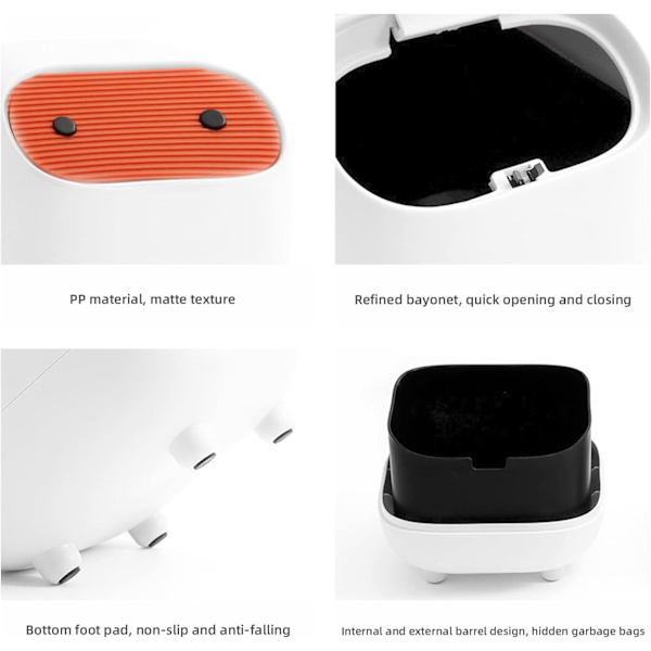 Søt Mini Ninja Skrivebords Søppelbøtte Dobbel Trykk Søppelbøtte med Lokk Egnet for Multi-Scene Søppelbøtte (Hvit)