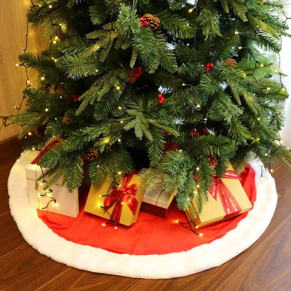 Rød og hvit juletre-skjørt, juletre-matte egnet for 1,0 m/1,2 m/1,5 m juletre, juletre-skjørt egnet for jul, fest