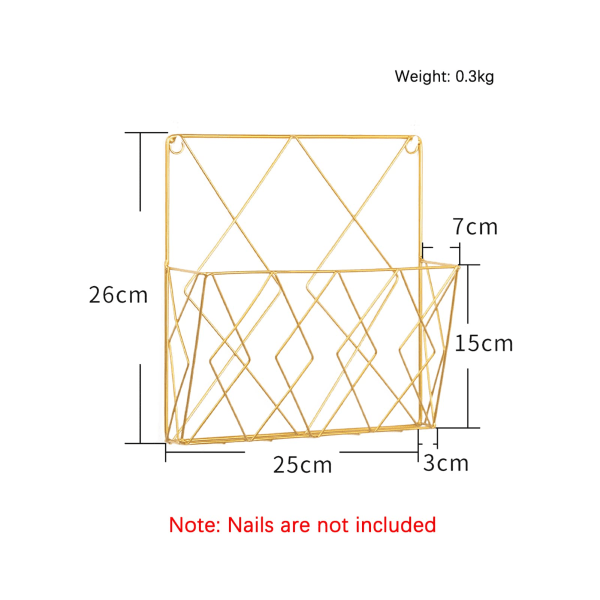 Väggmonterad tidskriftsställ i metall (guld)