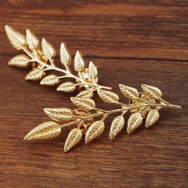 Gentlemen Suit Brocher Double Leaf Krave Pin Broche Guld Plant