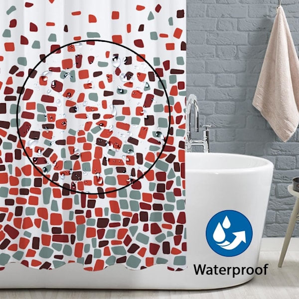 Duschdraperi för Badrum - Mögel- och Mildresistenta - Mosaik Röd, 180 x 180 cm (71 x 71 Tum) | Vattenavvisande Tyg | 100% Polyester