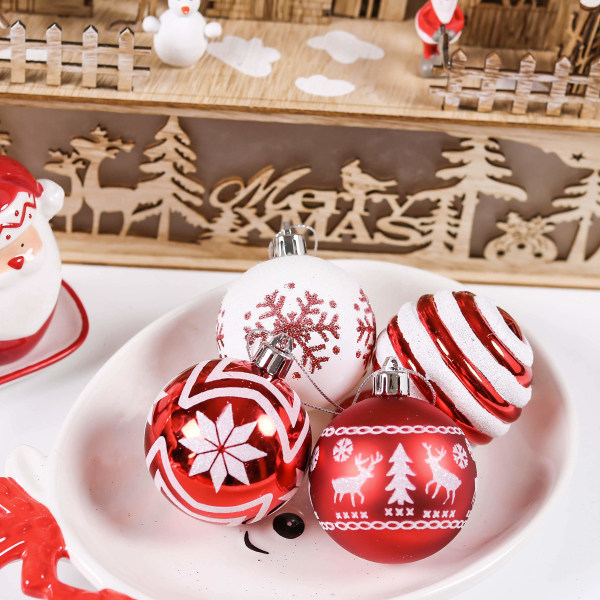24 stk 60 mm tradisjonelle røde og hvite julekulepynter