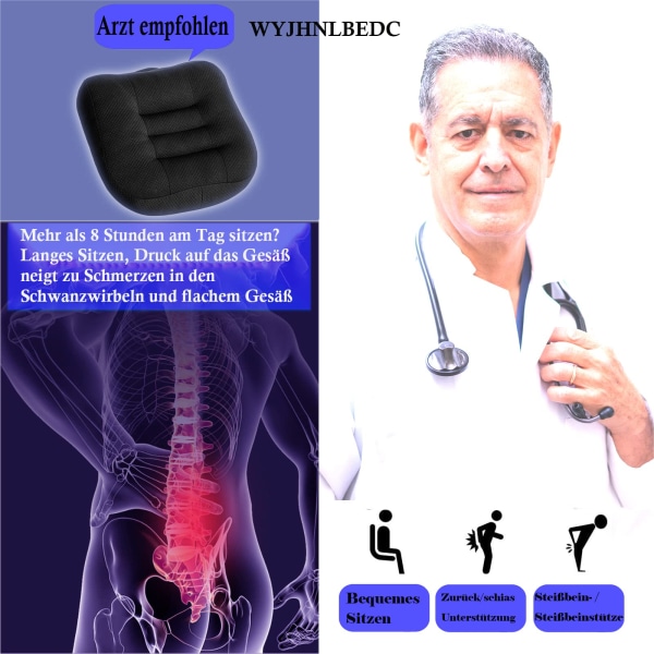 Bil Booster Sædehynde, 40x40cm Stolhynde, Ergonomisk Ortopædisk Sædehynde (Sort) Black
