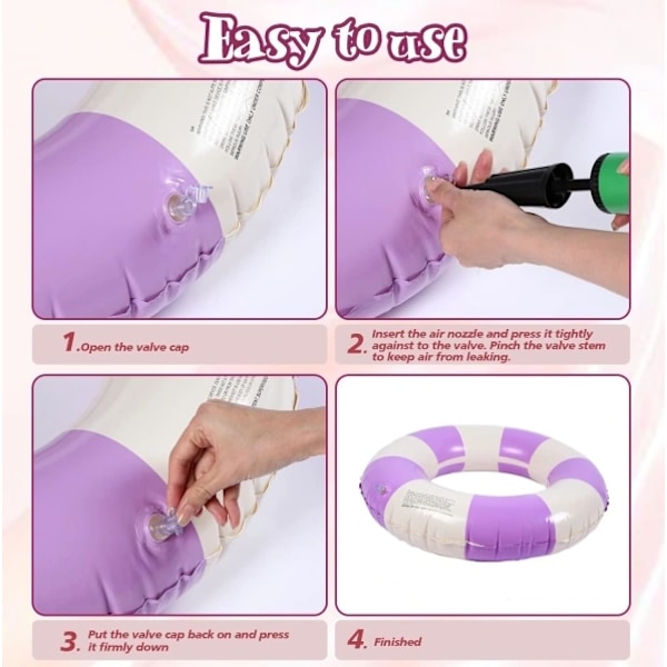 Oppblåsbar badering for voksne, badering bassengbøye, retrostripet PVC oppblåsbar bøye bassengbøye Rosa