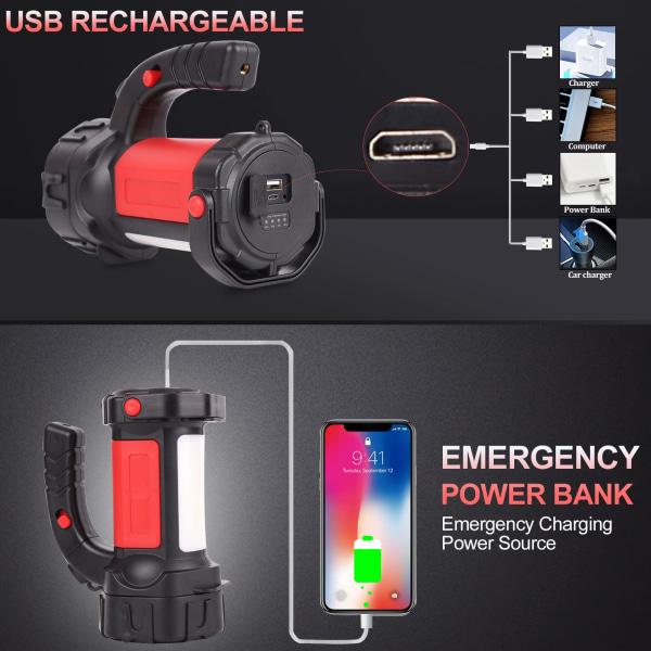 Uppladdningsbar LED-handhållen ficklampa med hög lumen 20000mAh röd
