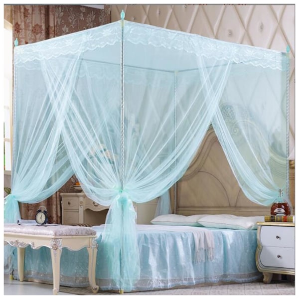 Fire hjørne myggenet til himmelseng, gardiner i queensize-seng, elegant dekorativt afslapnings-himmelsæt inklusive komplet hængesæt (2,1,5 m)