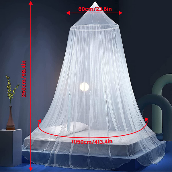 Hvid myggenet, myggenet til seng, myggenet baldakin til enkeltseng dobbeltseng, bærbar myggenet med fint net til rejser