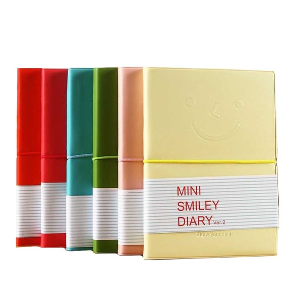 6 stk Smiley Lomme Notatbok Hardback Journal Notepad Super Dagbok Memo Blanke Sider 10 x 8cm, 100 Ark (6 Farger) (liten)