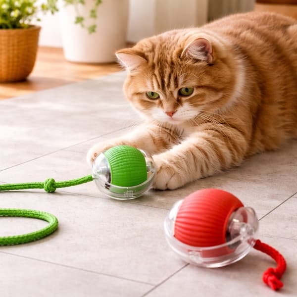 Smart interaktiv kattebold med snor RED 83