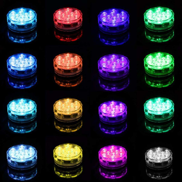 Dränkbara 10 LED-lampor, RGB Multicolor Vattentät med IR-fjärrkontroll till jul Halloween Fountain Pool Vas Bröllopsfest Fisktankdamm
