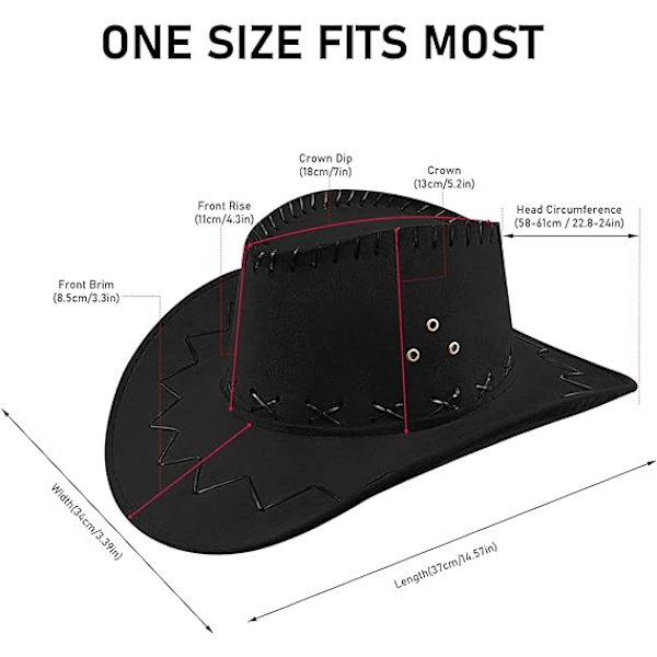 Cowboyhat i Svedeskind - Bredbremmet Western Felt Cowboyhat til Mænd og Kvinder, Sort
