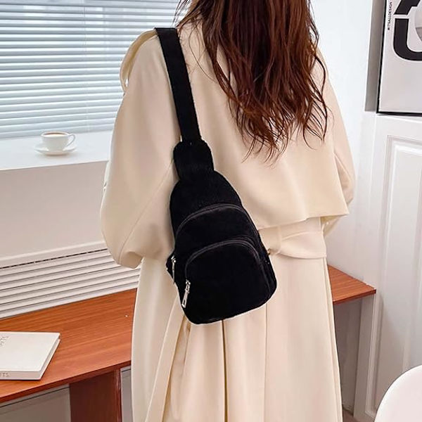 Naisten Sling-laukku, Pieni Ristilaukku, Corduroy-Sling-reppu, Vyölaukku, Matkustukseen, Urheiluun, Juoksuun, Vaellukseen black