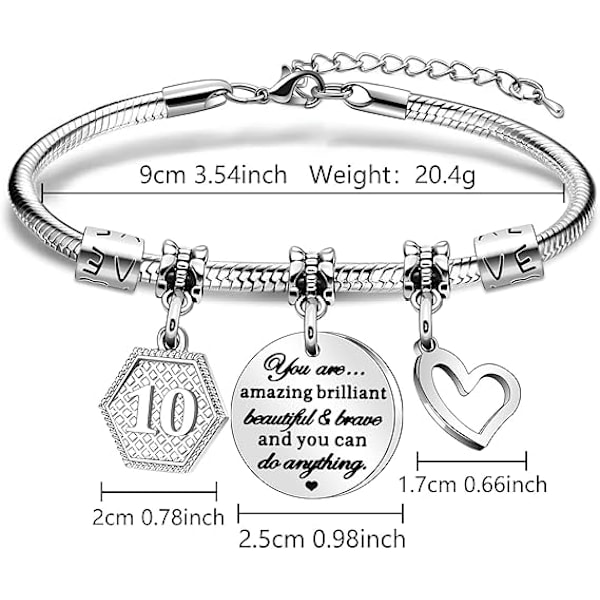 Födelsedagspresenter för Kvinnor Flickor Armband 10-årsdagspresent till Dotter Systerdotter Syster Vän Tonårsflicka Faster