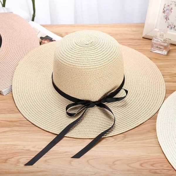 Women's Straw Hat Summer Bowknot Beach Foldable Hats UV Protection UPF50+ Wide Brim Floppy Ladies Men Straw Sunhat Packable Holiday Beach Accessories