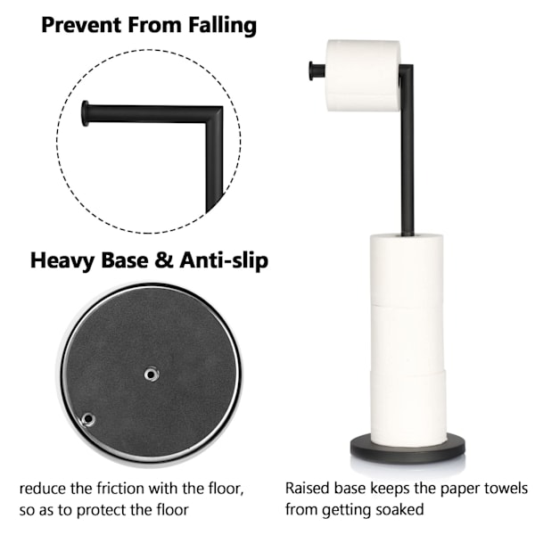 Fritstående toiletpapirholder, toiletpapirholder til badeværelse, toiletpapirholder til opbevaring af 4 papirruller 22 x 6,29 tommer (sort)