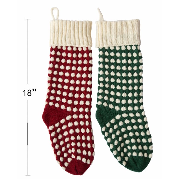 18\" Julstrumpor i stickat, set med 2, gröna och röda
