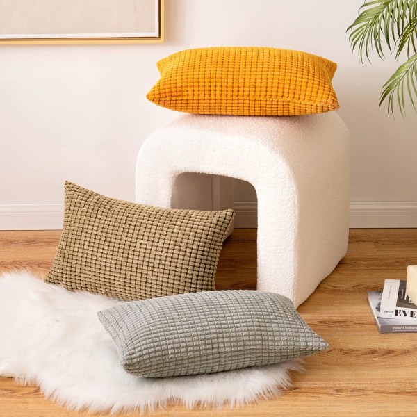 Cordfløyel Granule Pyntekast Putetrekk Dekorative Putetrekk Langstrakt Myke Pellets Solid Putetrekk for Sofa Soverom 12x20 Tommer