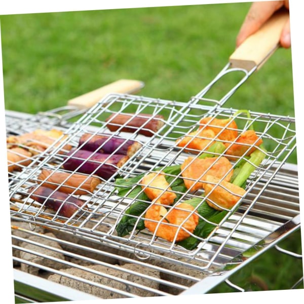 2 stk rustfritt stål grillnett grill med trehåndtak grillbiff grill utendørs grillgrillkurv grilltilbehør firkantet