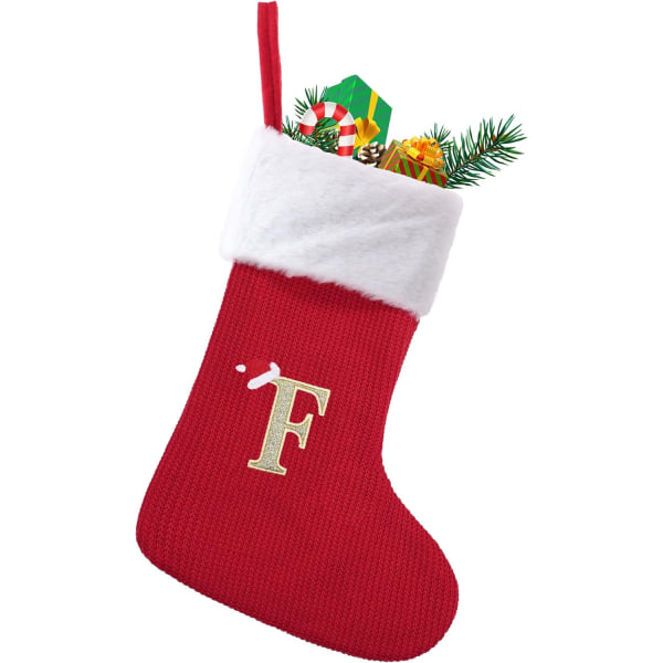 Christmas Stockings, Medium Xmas Personalized Knitwear Stockings with Letters, Red Fireplace Hanging Santa Socks