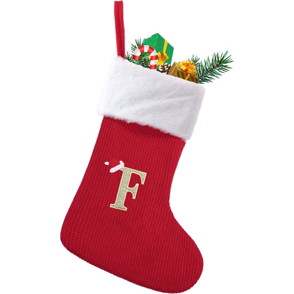 Julstrumpor, Medium Xmas Personliga stickade strumpor med bokstäver, röd öppen spis hängande Santa strumpor
