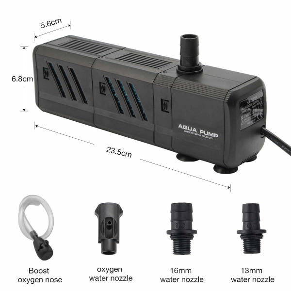 Internt akvariumfilter, 15W 4 i 1 akvariefilterpump dränkbar akvarium Vattenpump Luftpump för 30-300L tank (1500L/H)