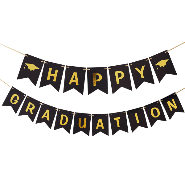 Black and Gold Banner, Happy Graduation Party Supplies 2023