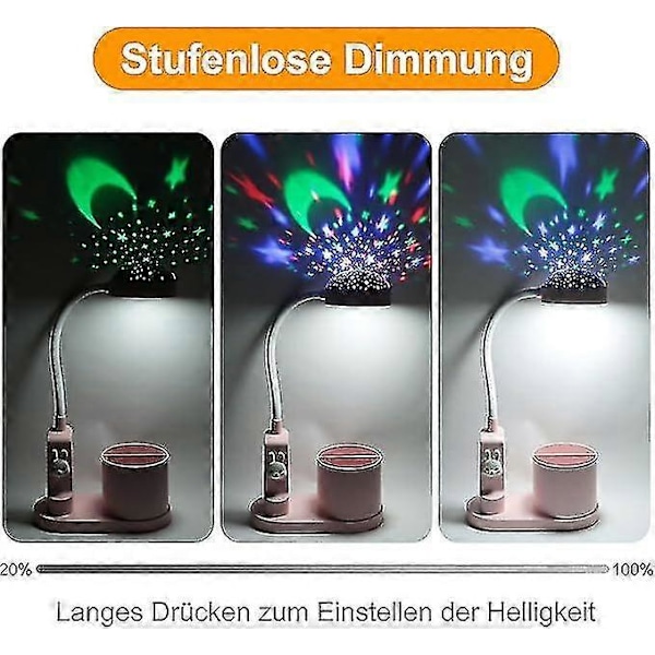 Skrivebordslampe for barn, nattlampe med pennholder, automatisk fargeskifte, dimbar oppladbar LED-leselampe
