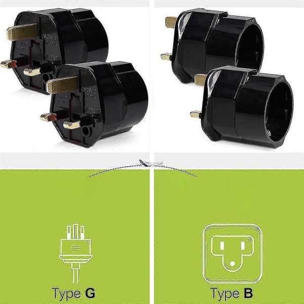 2x Rejseadapter Adapterstik Til England - Rejsestik Strømadapter EU Til Stikkontakt - Rejsestik Black