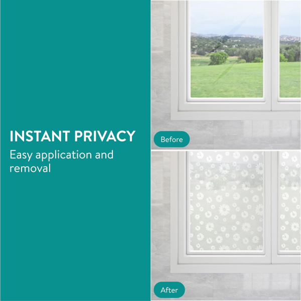 Privacy Film for glassvinduer - Frostet vindusfilm - Blomstertrykk, 30cm*4m