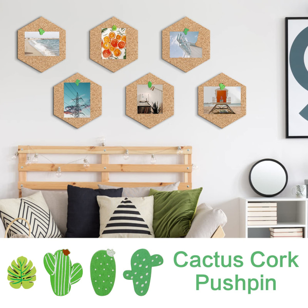 30 stk. trænåle Kaktus Palmeblad tommelfingerstifter Dekorative Søde knappenåle med æske til korkplader Fotos Vægkort Corkboard-dekor (5 former)