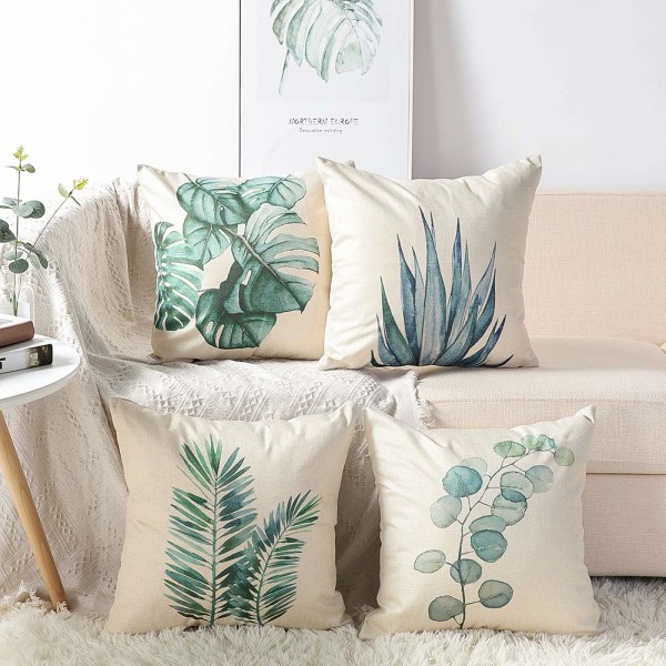 Dekorativt putetrekk vår sommer høst vinter for høstsofa dekorativ pute sofa putetrekk hjem sett med 4 (blader B, 45 x 45 cm)