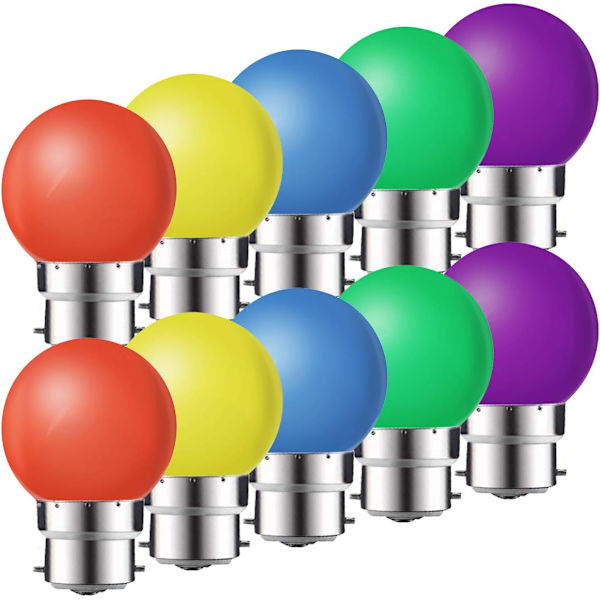 10-pack B22 2W LED-lampor, färgade, energieffektiva