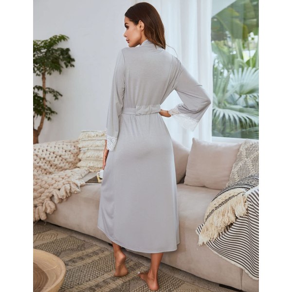 Kimonokåpe for kvinner i hel lengde badekåpe Lett myk strikket nattøy Dame Loungewear,M