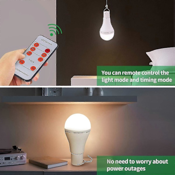 USB Uppladdningsbara LED-lampor, Afoskce Portabel Campinglampa med Fjärrkontroll Timer, 5 Ljuslägen, med Krok, 1500mAh Smarta Glödlampor
