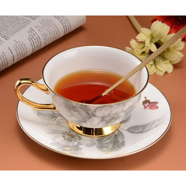 Sæt med 2 knogleporcelæn tekopper med underkop, cappuccino kopper, kaffekopper, tesæt, britiske kaffekopper, porcelæn tesæt, latte kopper