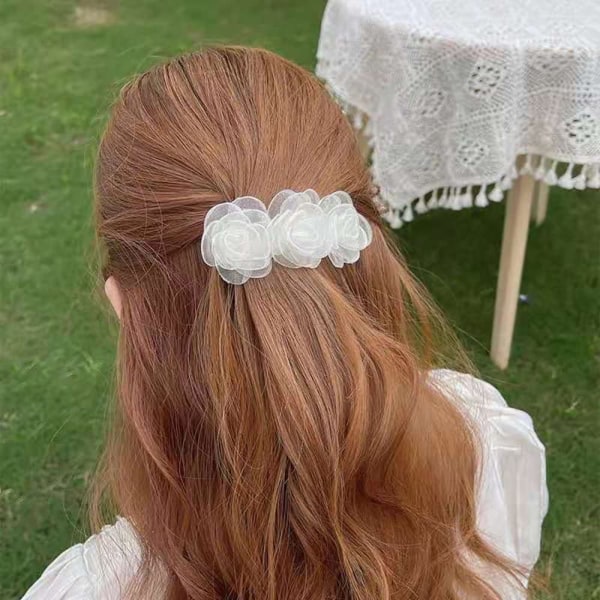 Hårklämmor, vita blomsterklämmor, 1 st elegant handgjord mode huvudbonad bröllopsstylingverktyg