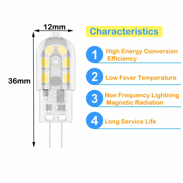 G4 2W LED-lamppu, 20W, lämmin valkoinen 3000K 10 kpl [Energialuokka A+]